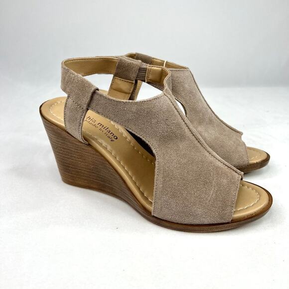 Sophia Milano | Shoes | Womens Sophia Milano Gray Suede  NWT Sophia Milano Made In Italy Peep Toe Wedges 8